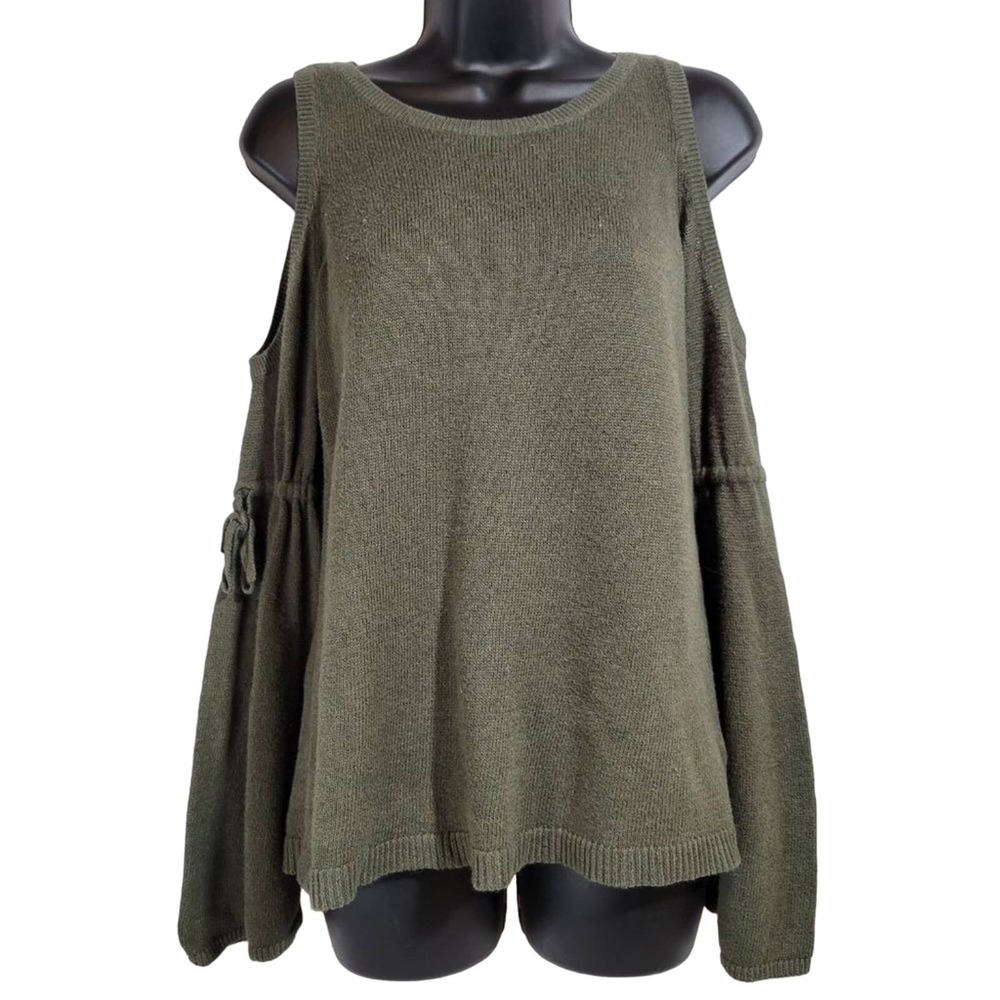 American Eagle Outfitters Cold Shoulder Bell Sleeve Sweater Olive Green Womens S